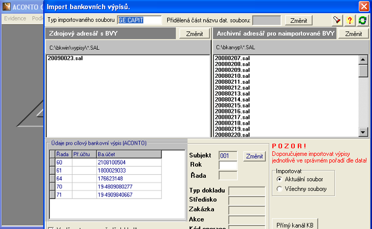 Import bankovních výpisů
