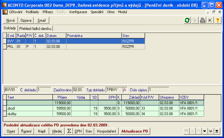 Přenos z pomocných evidencí